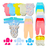 Kit 12 Peças Bebê Menino Menina Body Mijão Touca Luva E Meia