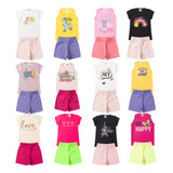 Kit 12 Peças De Roupa 1 Ao 14 Feminino 6 Camisetas 6 Shorts