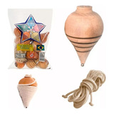 Kit 12 Pião De Madeira Com Fieira Brinquedo Antigo Prenda