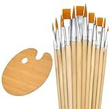 Kit 12 Pincéis Artesanato Pintura Ponta Fina Chata Paleta De Madeira