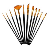 Kit 12 Pincéis Nylon P Tinta Acrílica Oléo Pintura Artistica