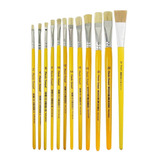 Kit 12 Pincéis P Artesanato Artístico 02 Ao24 Linha Amarela