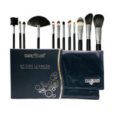 Kit 12 Pincéis Profissionais Maquiagem Facial Macrilan Preto