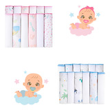 Kit 12 Toalhas De Boca Babete Paninho Fralda Menina Menino