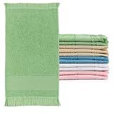 Kit 12 Toalhas De Mão Lavabo Franjinha Felpuda 100- Algodão 23x39cm - Ideal Para Personalizar E Bordar -Cores Variadas-