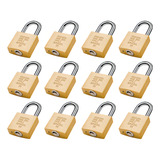 Kit 12 Un Cadeados 3f Latonado 30mm 2 Chaves Cor Dourado