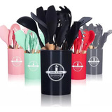 Kit 12 Utensilios Cozinha De Silicone Cabo Bambu Maravilhoso Cor Azul escuro