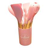 Kit 12 Utensílios De Cozinha Em Silicone E Cabo De Madeira