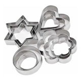 Kit 12pçs Inox Cortador Redondo Estrela Coração Margarida