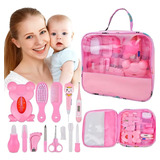 Kit 13 Peças Higiene Bebê Escova Pente Termômetro Tesoura Cor Rosa