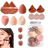 Kit 14 Esponjas Maquiagem Cor Marrom Base Facial Com Frasco