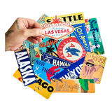 Kit 15 Adesivos Retro Cartões postais Cidades Icônicas Eua