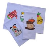 Kit 15 Panos Prato Bordado Patchwork Com Bainha Sem Barrado