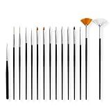 Kit 15 Pincéis Preto Unha Gel Profissional Manicure Designer