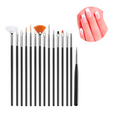 Kit 15 Pinceis Unha Manicure Aplica Gel Uv Porcelana Acrigel Cor Preto