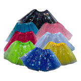 Kit 15 Saias De Tule Adulto Tutu Com Glitter Carnaval 40 Cm