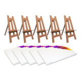 Kit 15 Telas Para Pintura 15x20 Com 15 Cavaletes De Mesa