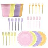 Kit 150 Itens Festa 50 Garfinho - 50 Pratinho - 50 Copo Descartaveis Candy Color -Tons Menina-