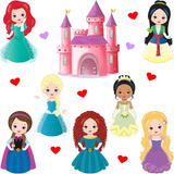 Kit 16 Adesivos De Parede Princesas Disney Baby Kids Castelo