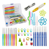 Kit 16 Agulhas Crochê Cabo Emborrachado Marcadores Ponteiras