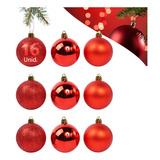 Kit 16 Bolas De Natal Enfeites Brilhante Glitter Luxo 6 Cm