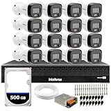 Kit 16 Câmeras Intelbras VHD 1220 B G7 Full Color Bullet Full HD 1080p Multi HD IR 20m Dvr Intelbras MHDX 3116 C 16 Canais HD 500GB