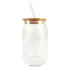 Kit 16 Copo Lata 500ml Com Tampa Bambu E Canudo Vidro Drinks