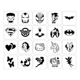 Kit 16 Stencils Pintura Facial Moldes Desenho Infantil 5cm