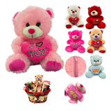 Kit 16 Urso De Pelúcia 25 Cm Peludo Coração Selo Inmetro