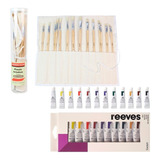 Kit 18 Pincel Pelo Longo Cabra 12 Tinta A Oleo Reeves 12ml