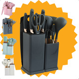 Kit 19 Utensílios Silicone De Cozinha Facas Tabua De Cortar