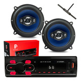 Kit 2 Alto falantes 5 Pol 55w Rádio Mp3 Bluetooth Antena