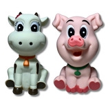 Kit 2 Animais Vinil Brinquedo De Bebê Cercadinho Vaca Porco