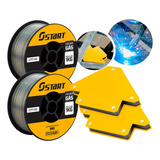 Kit 2 Arame Solda Mig Uso Sem Gás 0 8mm 1kg E71t gs Start 2 Esquadros 12kg