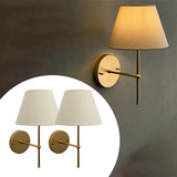 Kit 2 Arandela De Parede Dourado Em Aluminio Com Cupula Bege Tecido Algodao Sala De Estar vintage colonial classico Soquete E27 Tensao Bivolt
