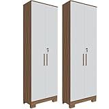 Kit 2 Armário Multiúso 2 Portas Com Chave Lavanderia Cozinha Escritório 100 Mdf Faura Sevilha Branco