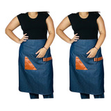 Kit 2 Avental Saia Jeans De Cintura C Bolso Tiras Amarrar