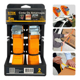 Kit 2 B tek Cinta De Amarração De Carga Reforçada Catraca 5m 250kg Cor Laranja