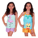 Kit 2 Babydoll Infantil Estampado Pijama Criança
