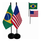 Kit 2 Bandeirinhas De Mesa Brasil E Estados Unidos