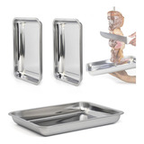 Kit 2 Bandeja Retangular De Aço Inox 44x34cm Grande Travessa Para Garçom Servir Em Bar Restaurante Churrasco Espetinho