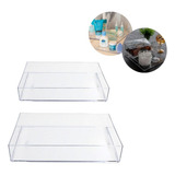 Kit 2 Bandejas Acrílica Lavabo Maquiagem Decoração Jóias Pia Cor Transparente