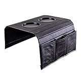 Kit 2 Bandejas Esteira Para Braço De Sofá De Couro Preto Com Porta Controle