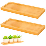 Kit 2 Bandejas Petisqueira Bambu Aparador Banheiro Multiuso