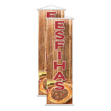 Kit 2 Banners Esfihas Comida Lancheria Poster Lona 100x30cm