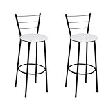 Kit 2 Banquetas Alta Banco Com Encosto Para Bancada Cozinha Bar Balcão Area Gourmet TUBO PRETO ASSENTO BRANCO 