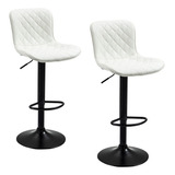 Kit 2 Banquetas Alta Para Cozinha Base Preta Giratória Luxo Cor Branco