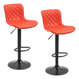 Kit 2 Banquetas Alta Para Cozinha Base Preta Giratória Luxo Cor Vermelho
