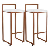Kit 2 Banquetas Alta Para Cozinha Hanna Bronze Corano Branco