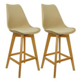 Kit 2 Banquetas Monty Leda Luisa Saarinen Alta Base Fixa Cor Bege